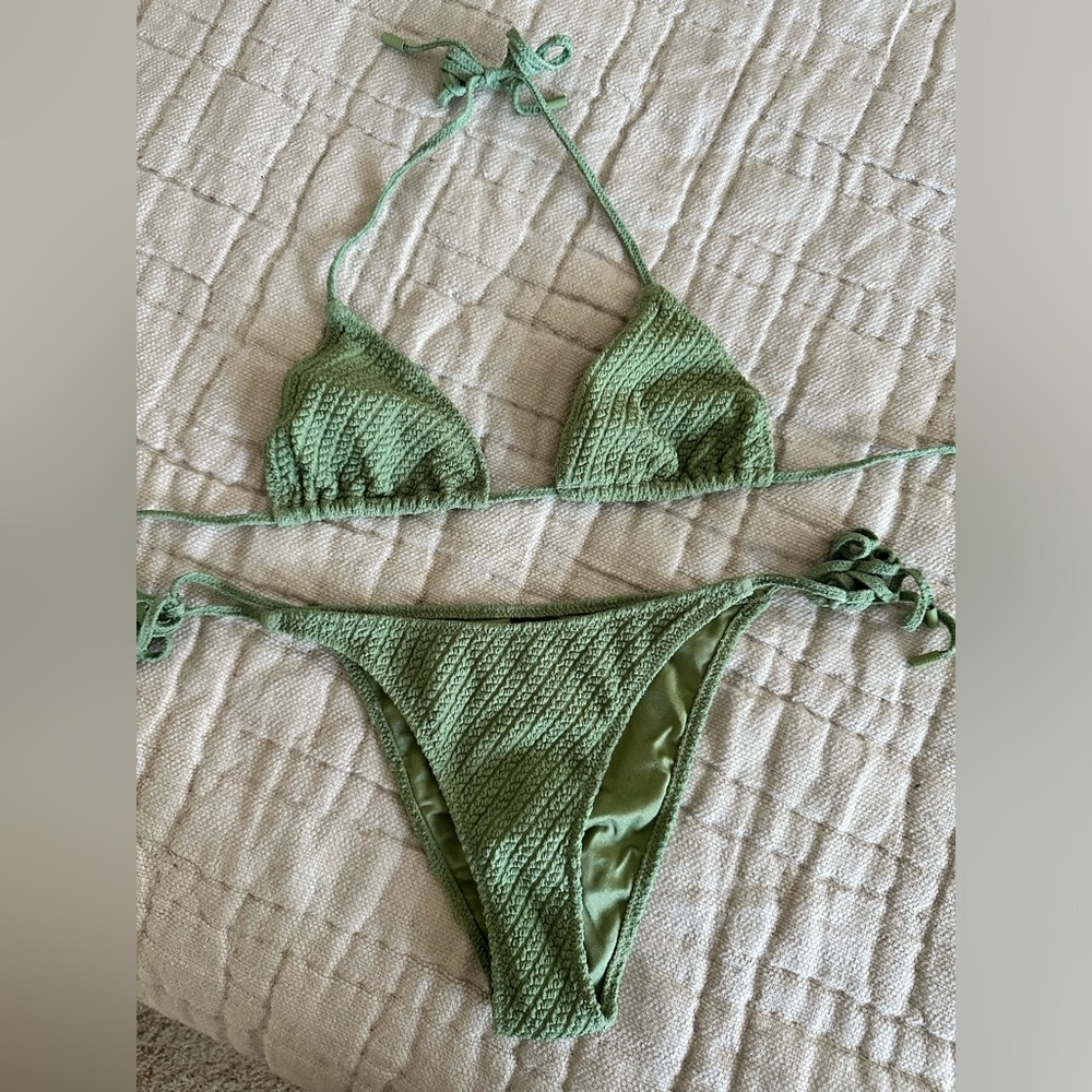 Green textured Triangl bikini set